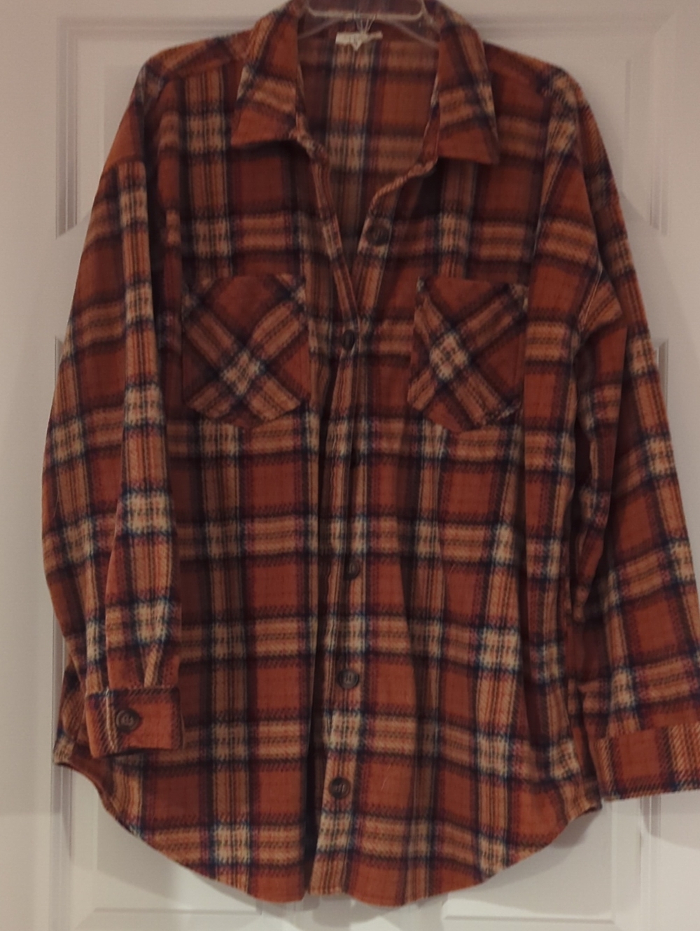 Women's Orange Plaid Button-Down Shirt - Relaxed Fit